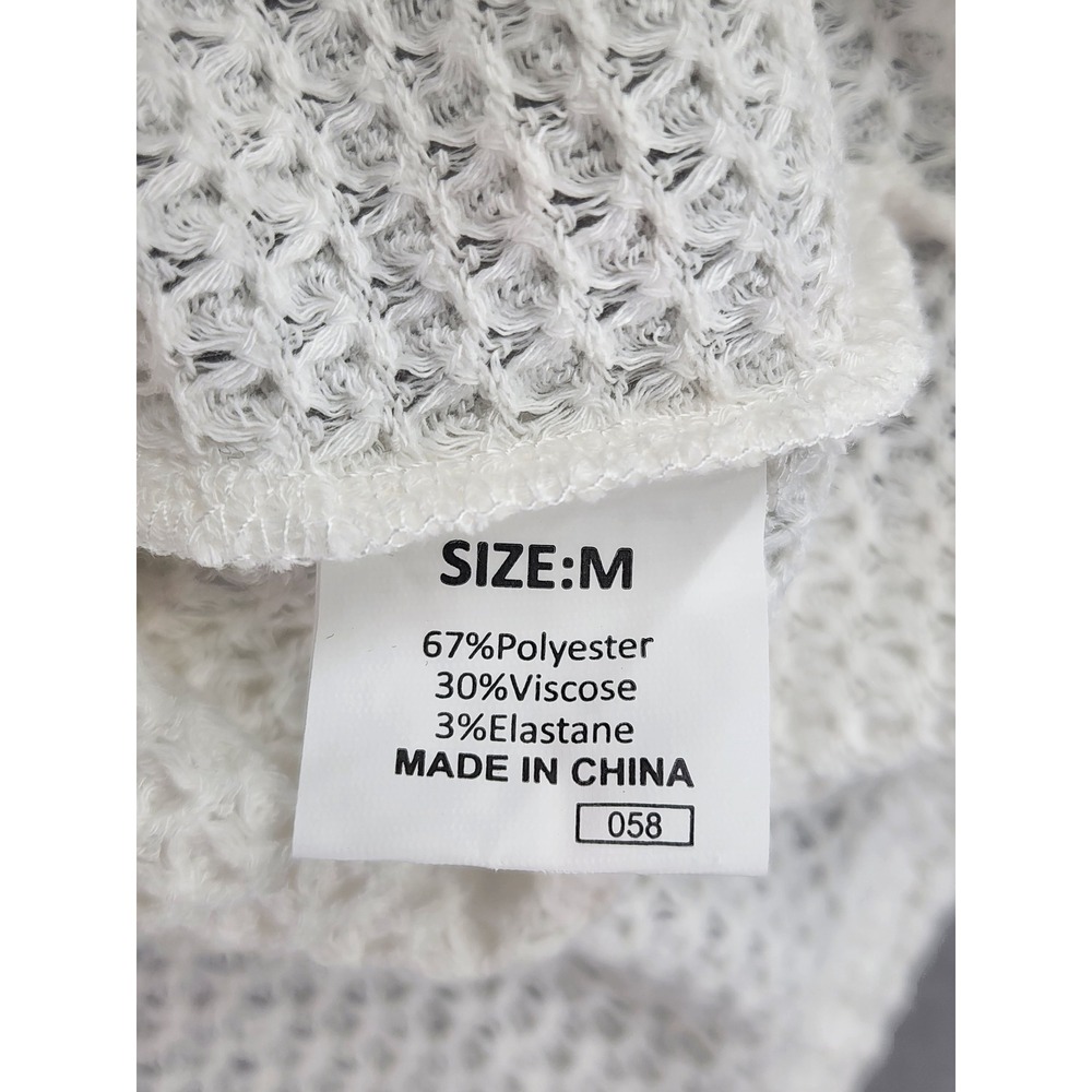 Dokotoo White Crochet Lace Waffle Knit Top Medium Short Sleeve Boho Blouse New - Picture 3 of 11